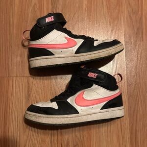 Kids Black and Pink Nike basketball shoes